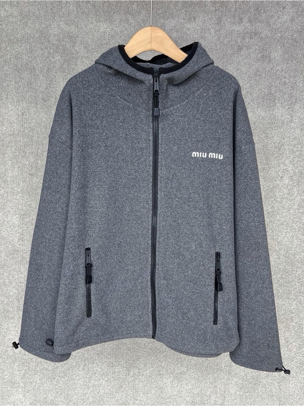 NWOT Miu Miu Gray Fleece Zip Jacket, Size XS/S/M